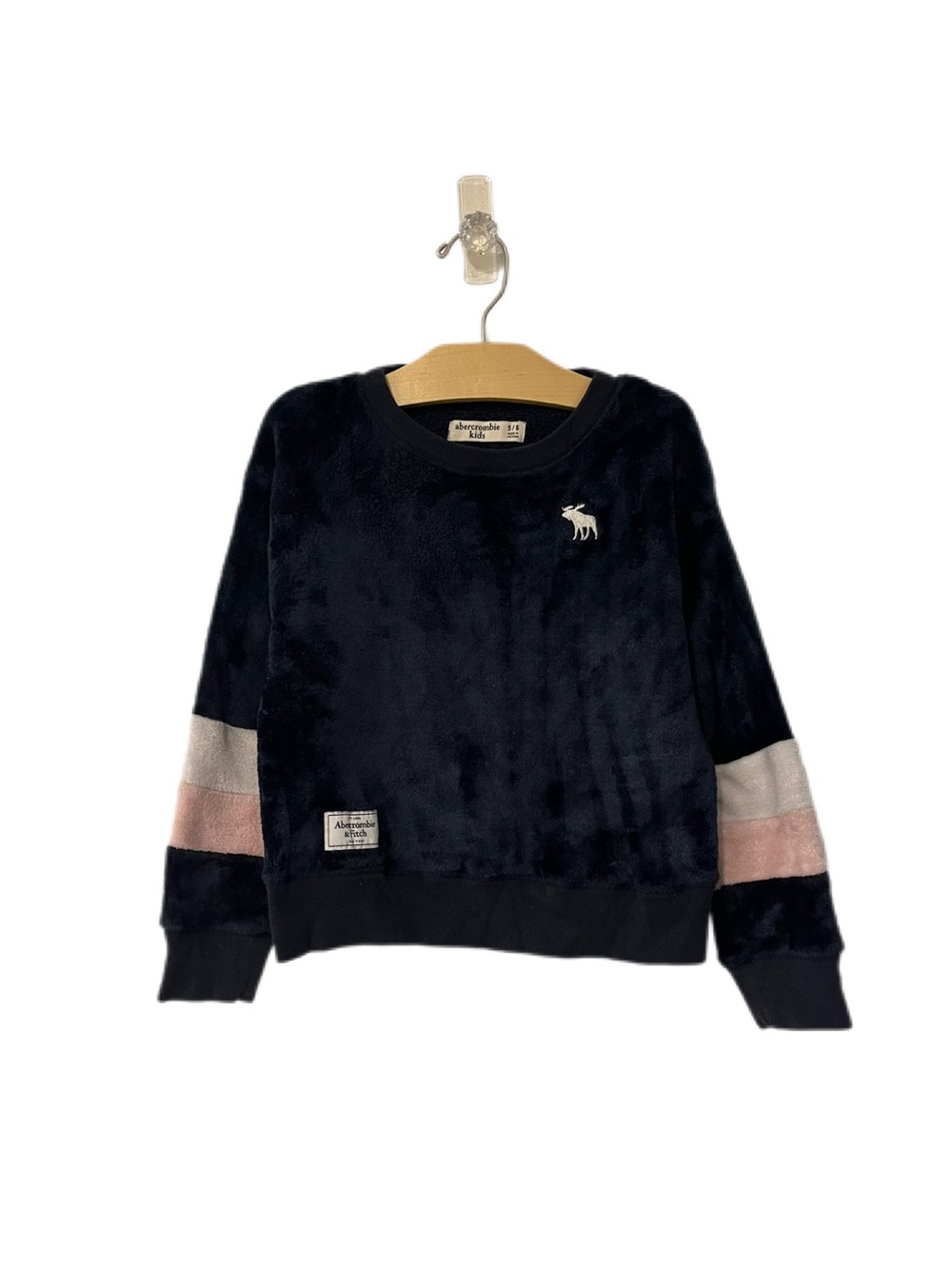 Abercrombie Kids Girls 5-6 Navy Plush Furry Crewneck Sweatshirt